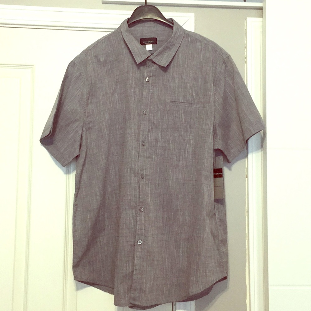 Men’s Grey Structure Button Up Shirt NWT
